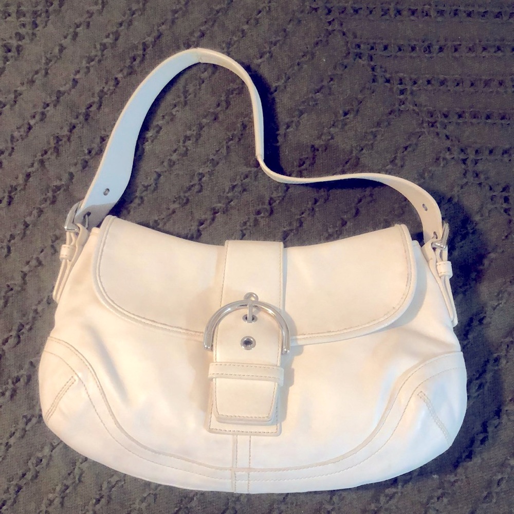 Coach Soho Buckle Flap White Leather Hobo Shoulder Bag